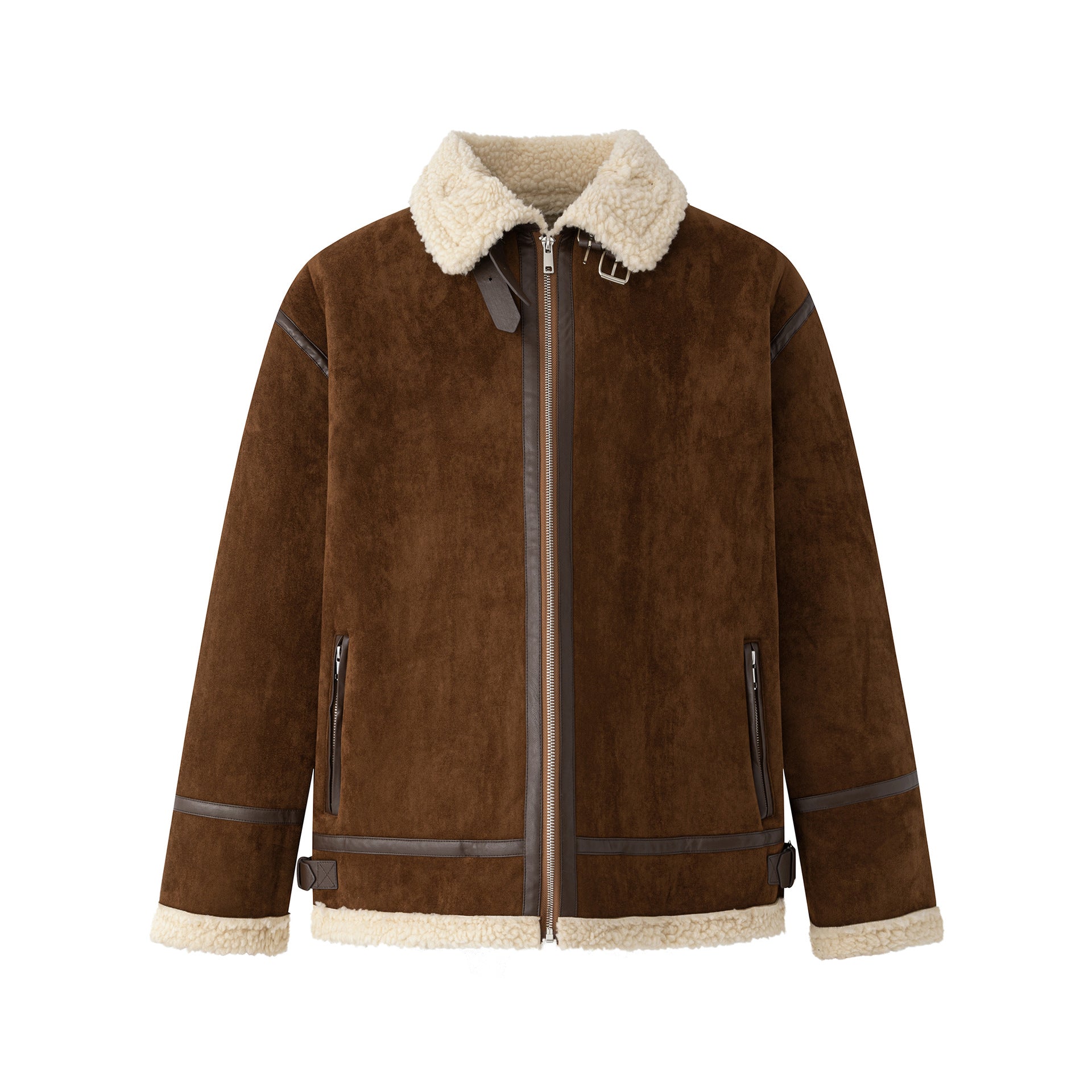 Casual Fleece Lined Cotton Coat for Men Loose Fit Warm Winter Jacket with Turn-Down Collar Velvet-like Fabric