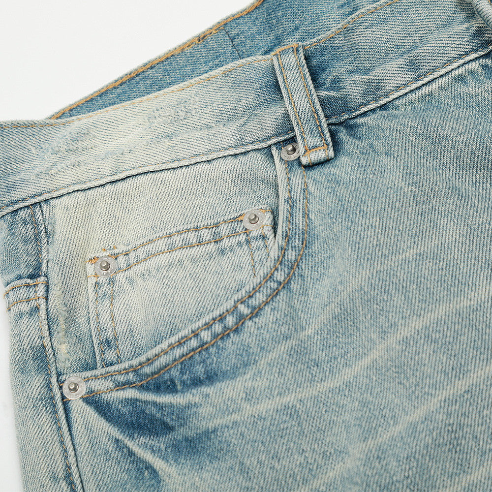 Men's Vintage Washed Wide Leg Denim Trousers