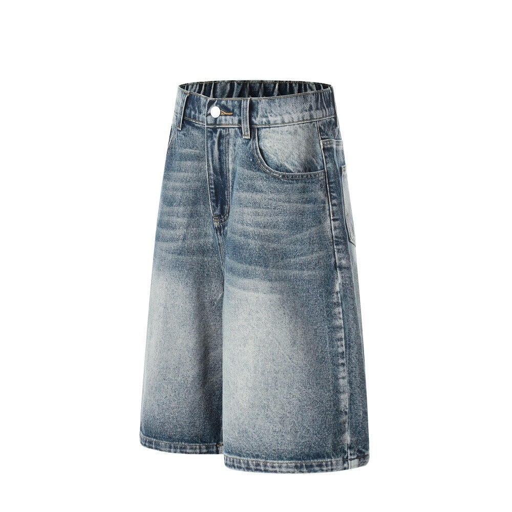 Washed Cotton Denim Shorts — Loose Fit Mid Rise Streetwear Blue