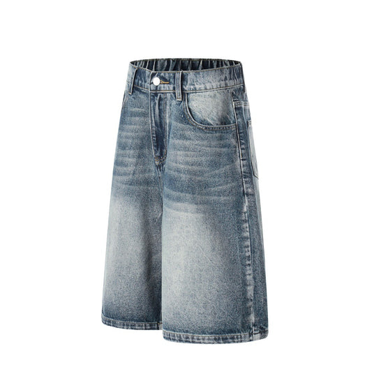 Washed Cotton Denim Shorts — Loose Fit Mid Rise Streetwear Blue
