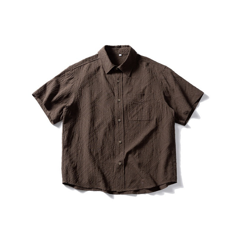 Dark Pattern Jacquard Texture Patch Pocket Loose Shirt