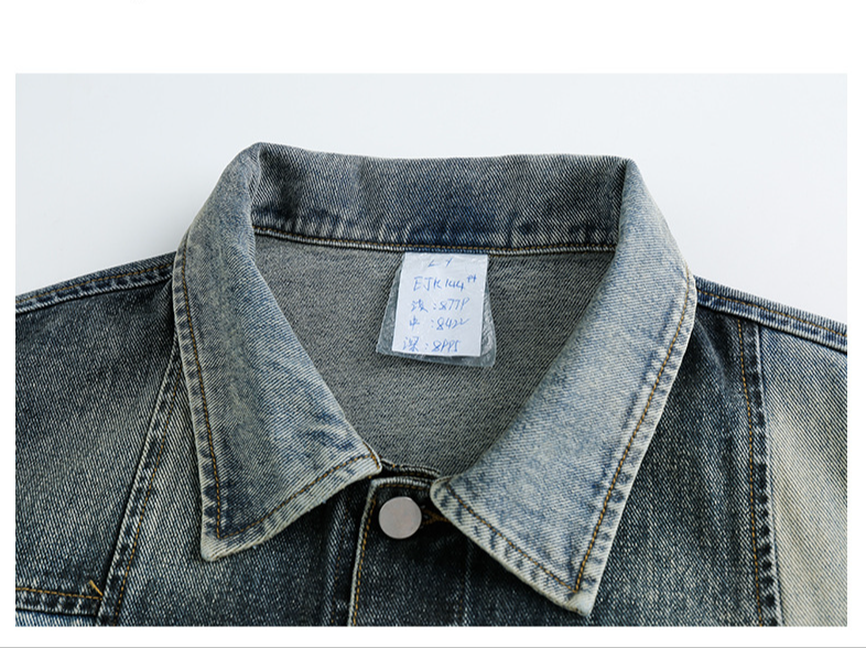 Ragged Contrast Washed Vintage Denim Coat American Loose Casual Polo Jacket