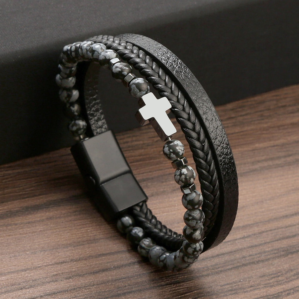Natural Stone Stainless Steel Bracelet - Cross Bracelet Jewelry
