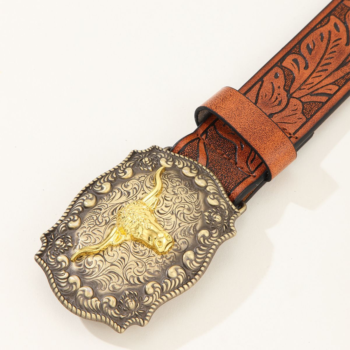 Western Cowboy Belt with Bull Head Big Board Buckle