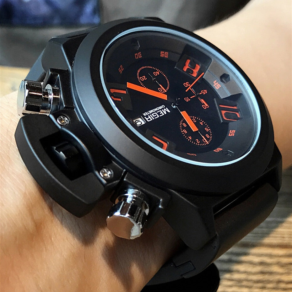 Men's Casual Quartz Watch - 3D Engraved Dial - Waterproof