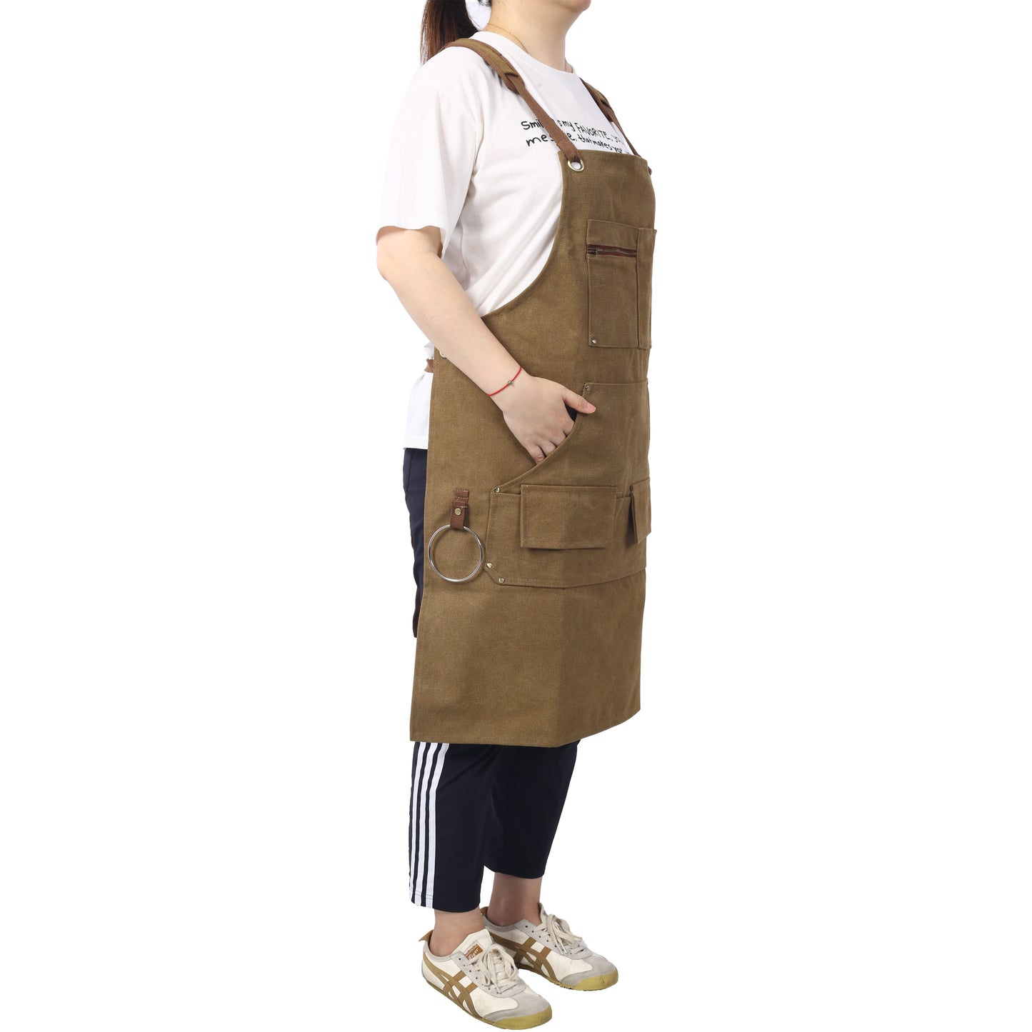 Long Heavy Duty Canvas Tool Apron, Fully Adjustable Carpenter Apron