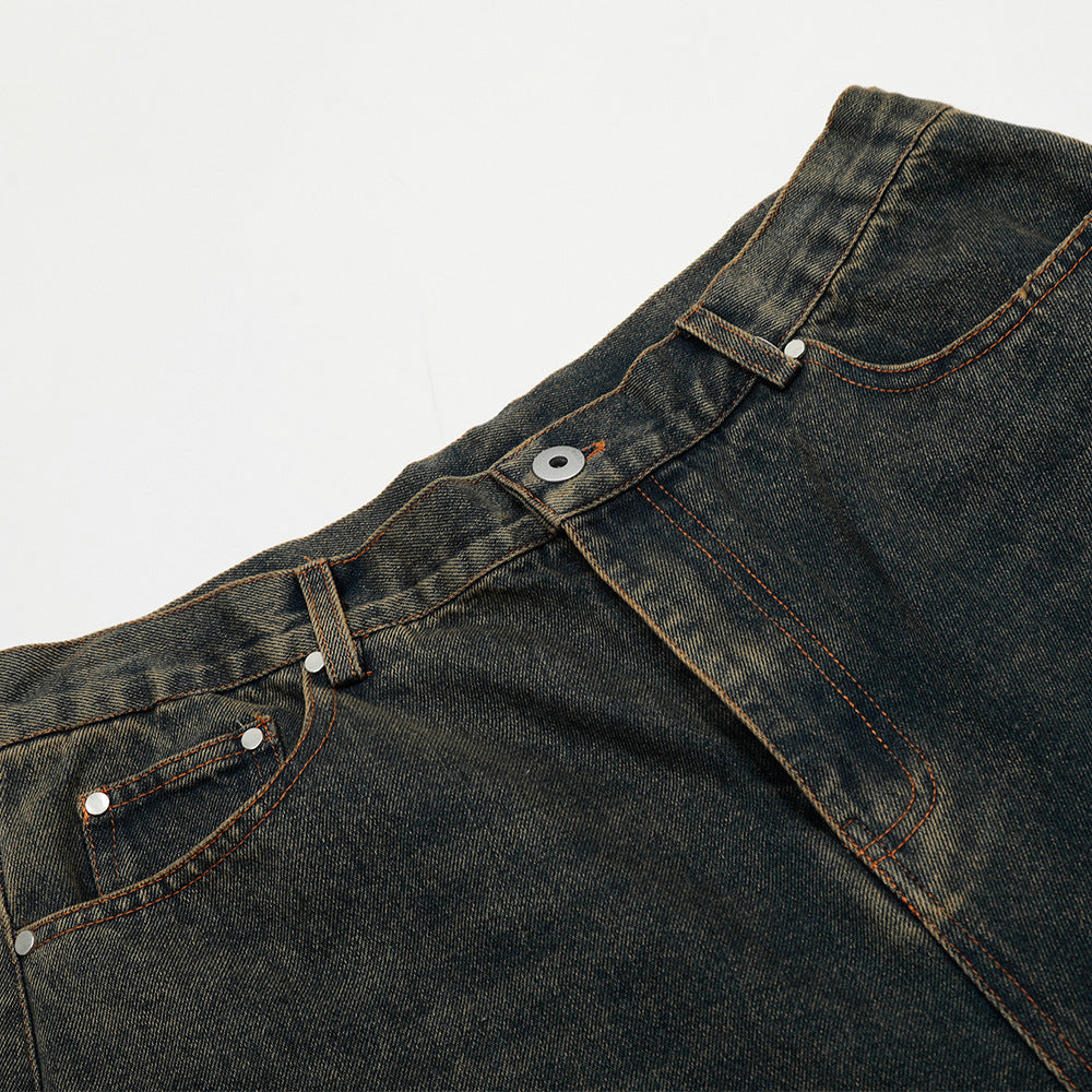 Men's Retro Distressed Denim Three-Quarter Pants