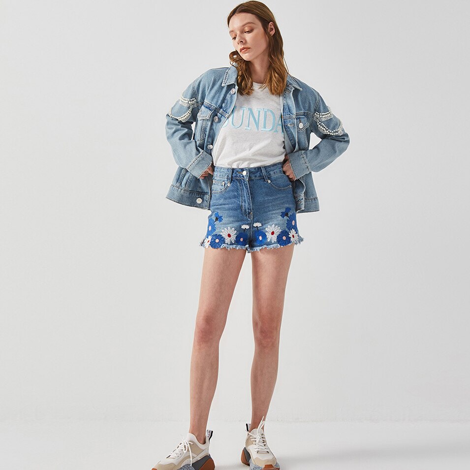 Embroidered Denim Jacket with Beading Design for Women - Vintage Long Sleeve Punk Outerwear