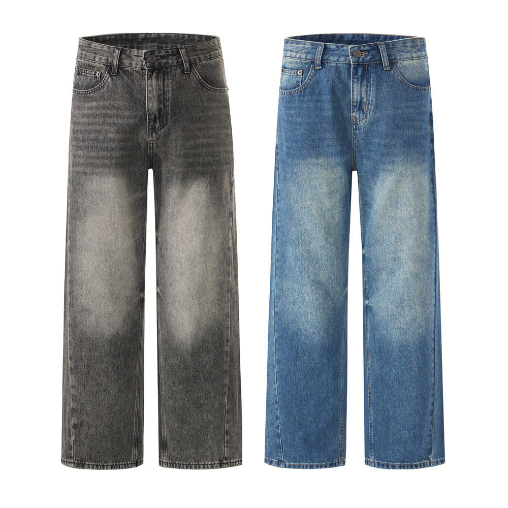 Men's Denim Jeans, Tie-Dye Catwhisker Straight Leg, Casual Loose Fit, , Versatile Men's Pants