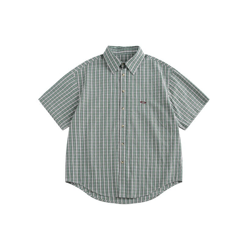 Minimally Embroidered Loose Checkered Shirt for Men
