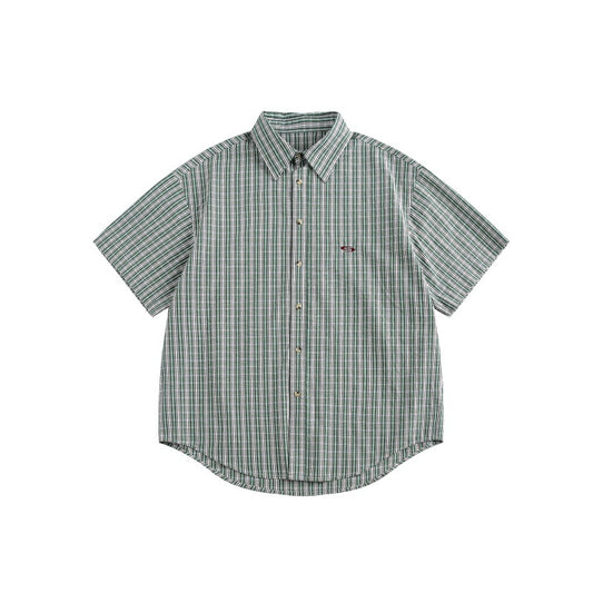 Minimally Embroidered Loose Checkered Shirt for Men
