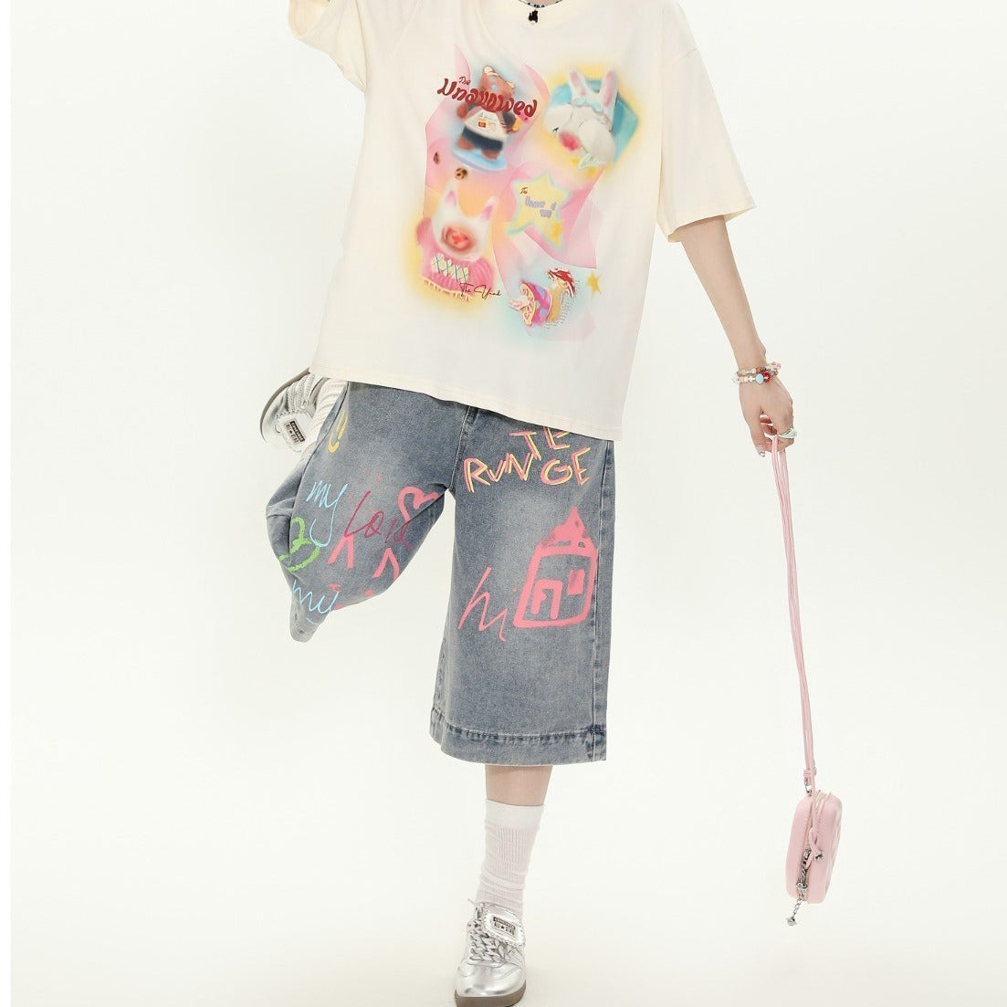 Men's Hand-Painted Colorful Graffiti Denim Pants