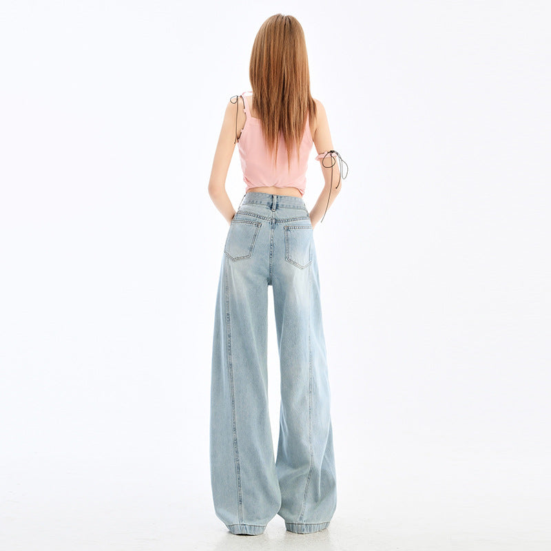 Vintage High-Waisted Wide-Leg Jeans for Women - Loose and Slimming Full-Length Straight Pants