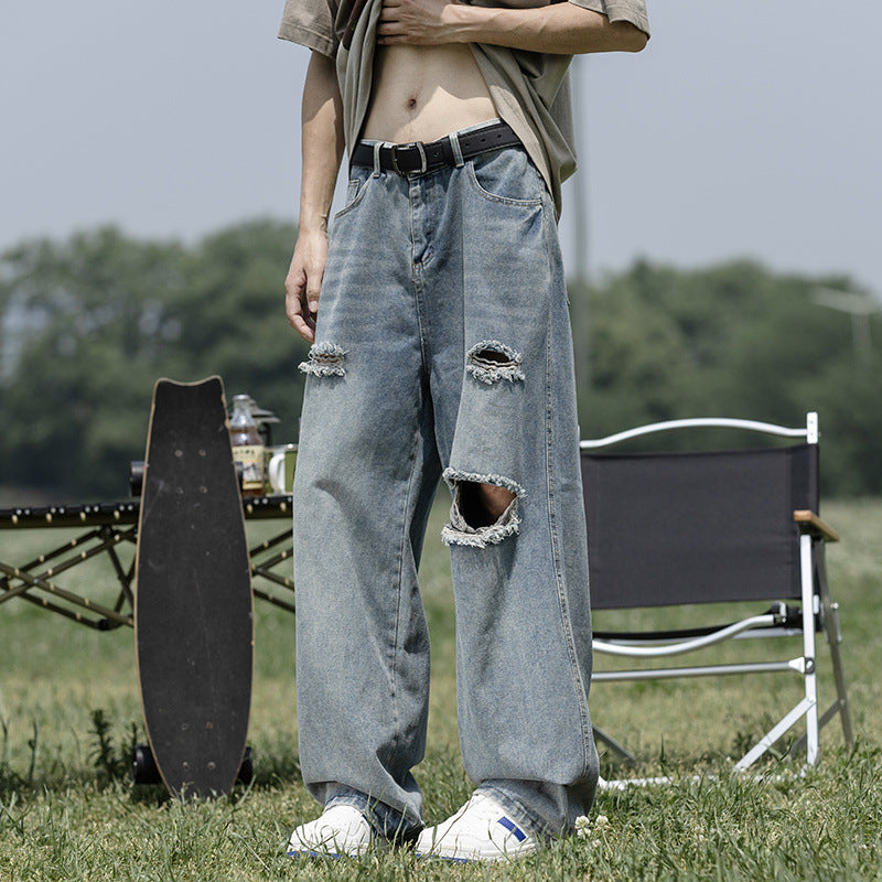 Summer Men's Thin Perforated Straight Leg Pants