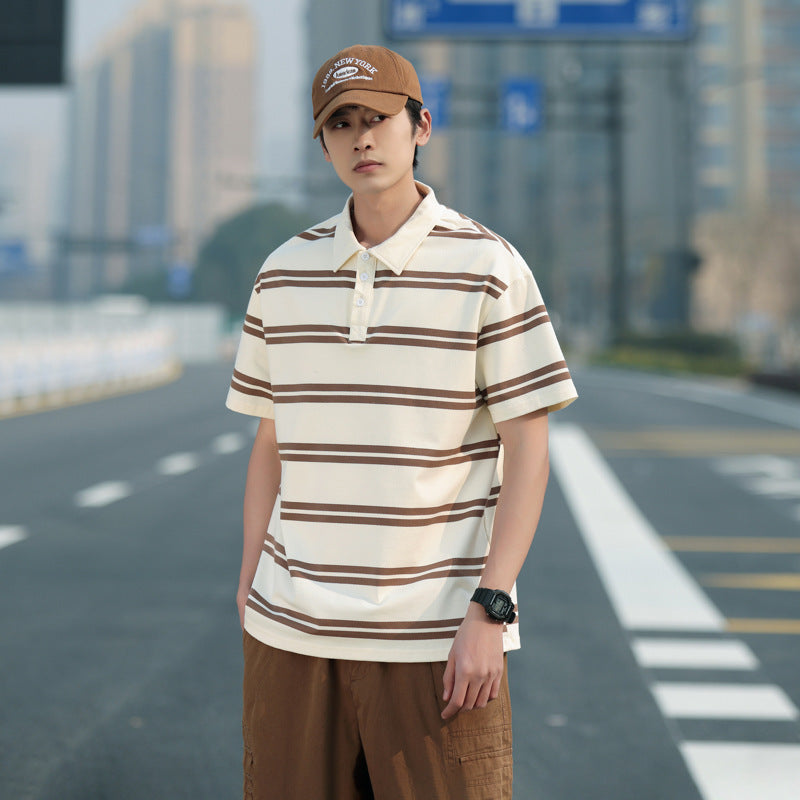 Striped Short Sleeved Polo Shirt for Men