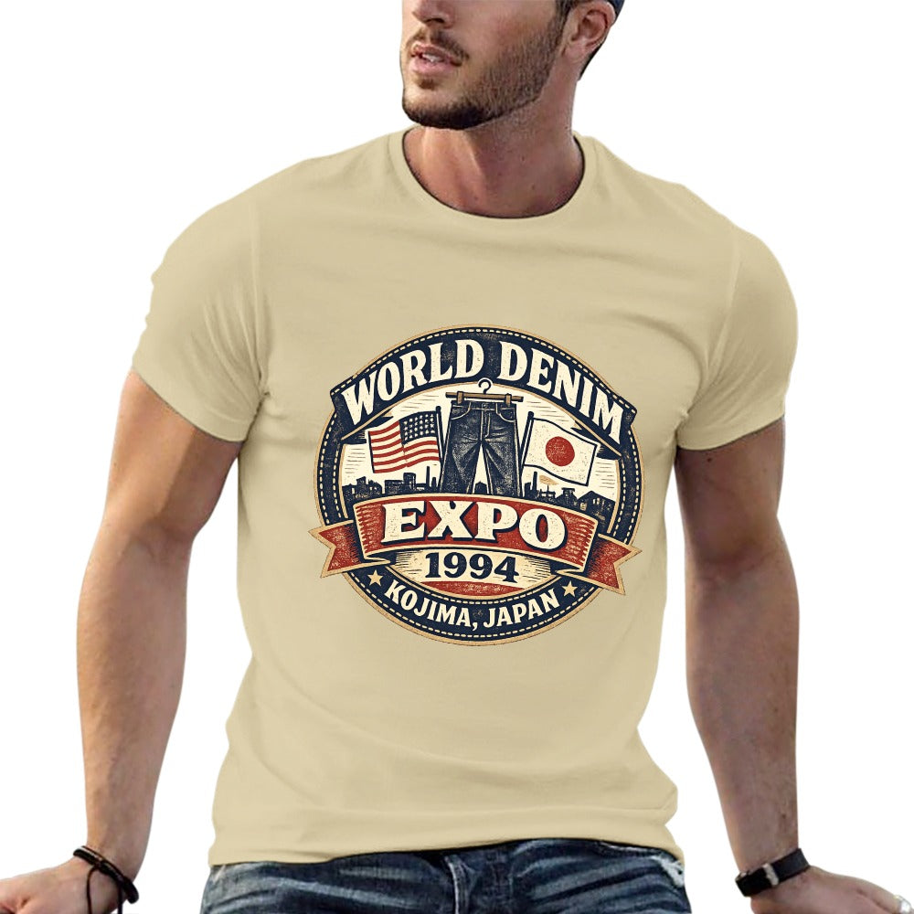 World Denim Expo 1994 Short Sleeve 100 Percent Cotton T Shirt - Beige