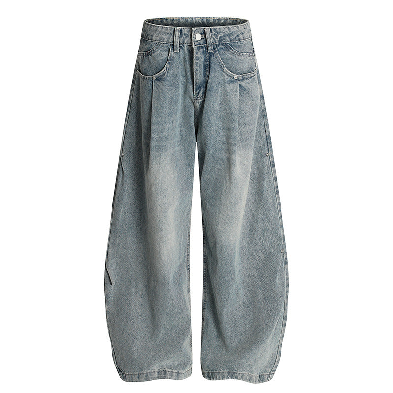 Washed Pleated High Waisted Jeans