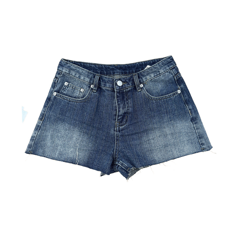 Sweet and Spicy Women's Denim Shorts - Versatile Retro Frayed Hem Pants