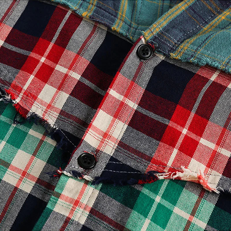 Broken Patchwork Plaid Shirts for Men