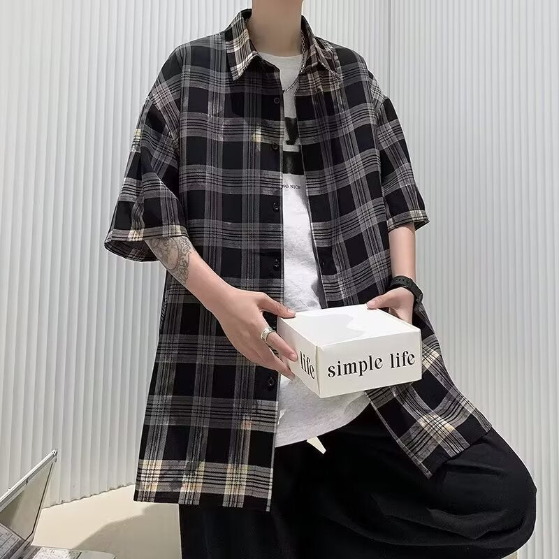 Summer Checkered Short-Sleeved Shirt for Men