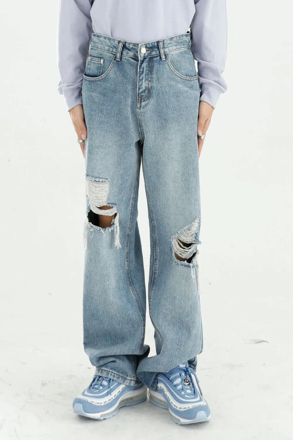 Distressed Wide Leg Jeans with Pockets – Premium Japanese Denim