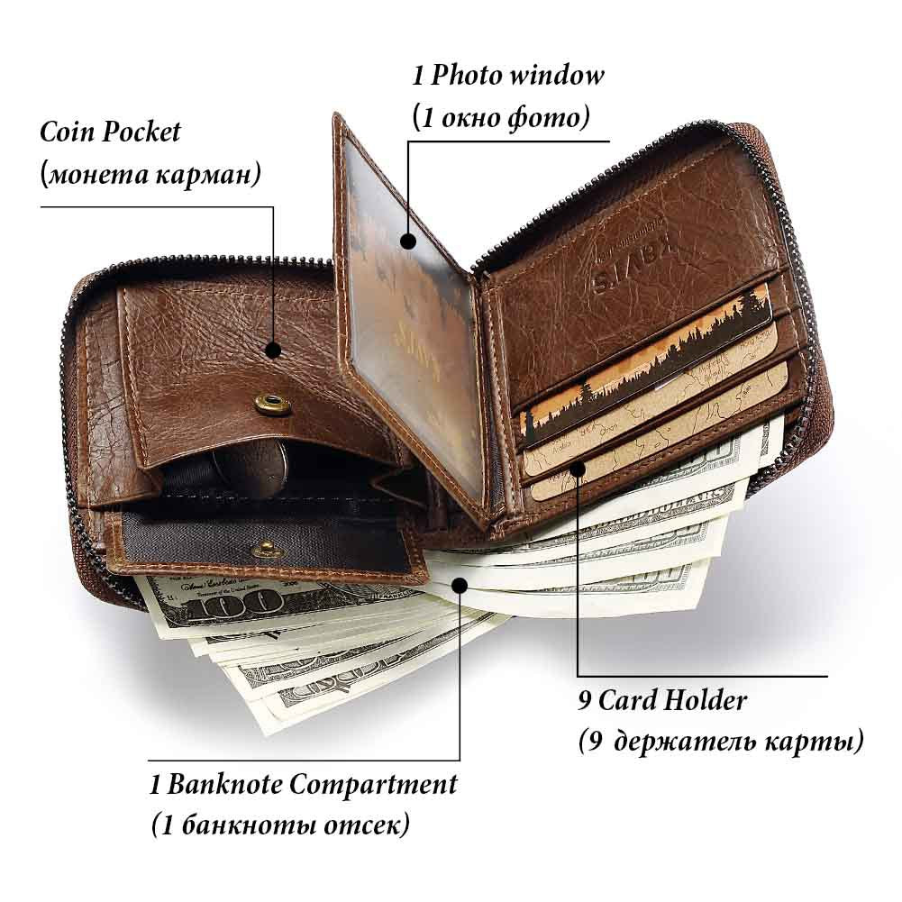 Men's Short Leather Wallet with Zipper - Retro Multifunctional Soft Wallet