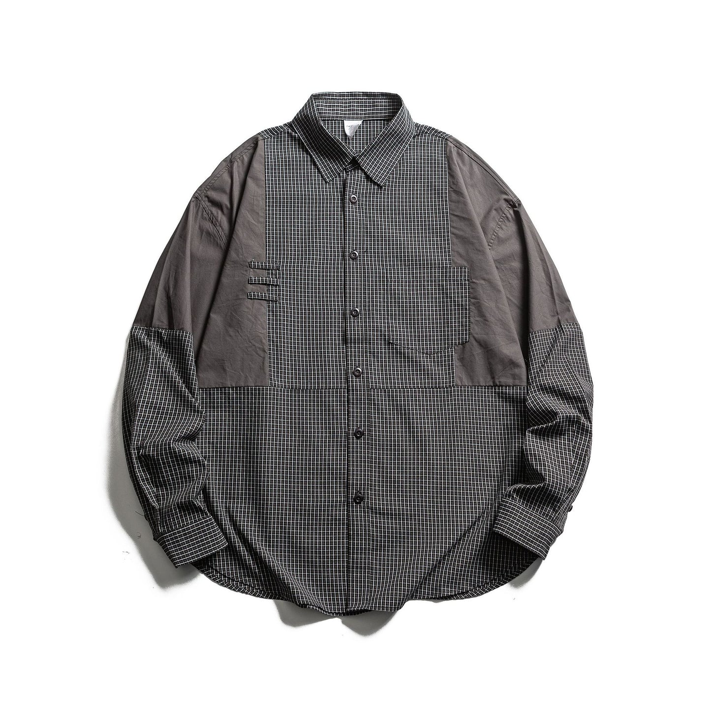 Patchwork Plaid Turn-down Collar Casual Loose Long Sleeve Shirt