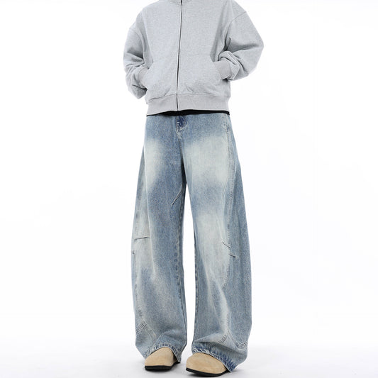 Premium White Wash Jeans with Wrinkle Details and Lightning Pattern