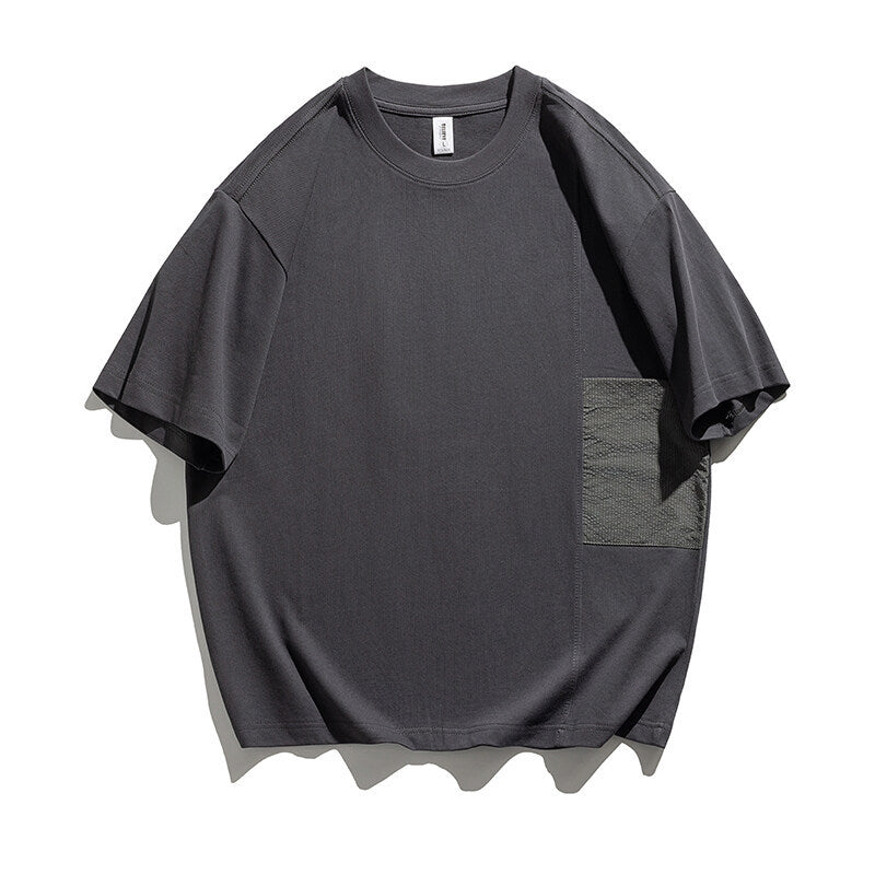 Color Blocked Round Neck Five Quarter Short Sleeved T-Shirt