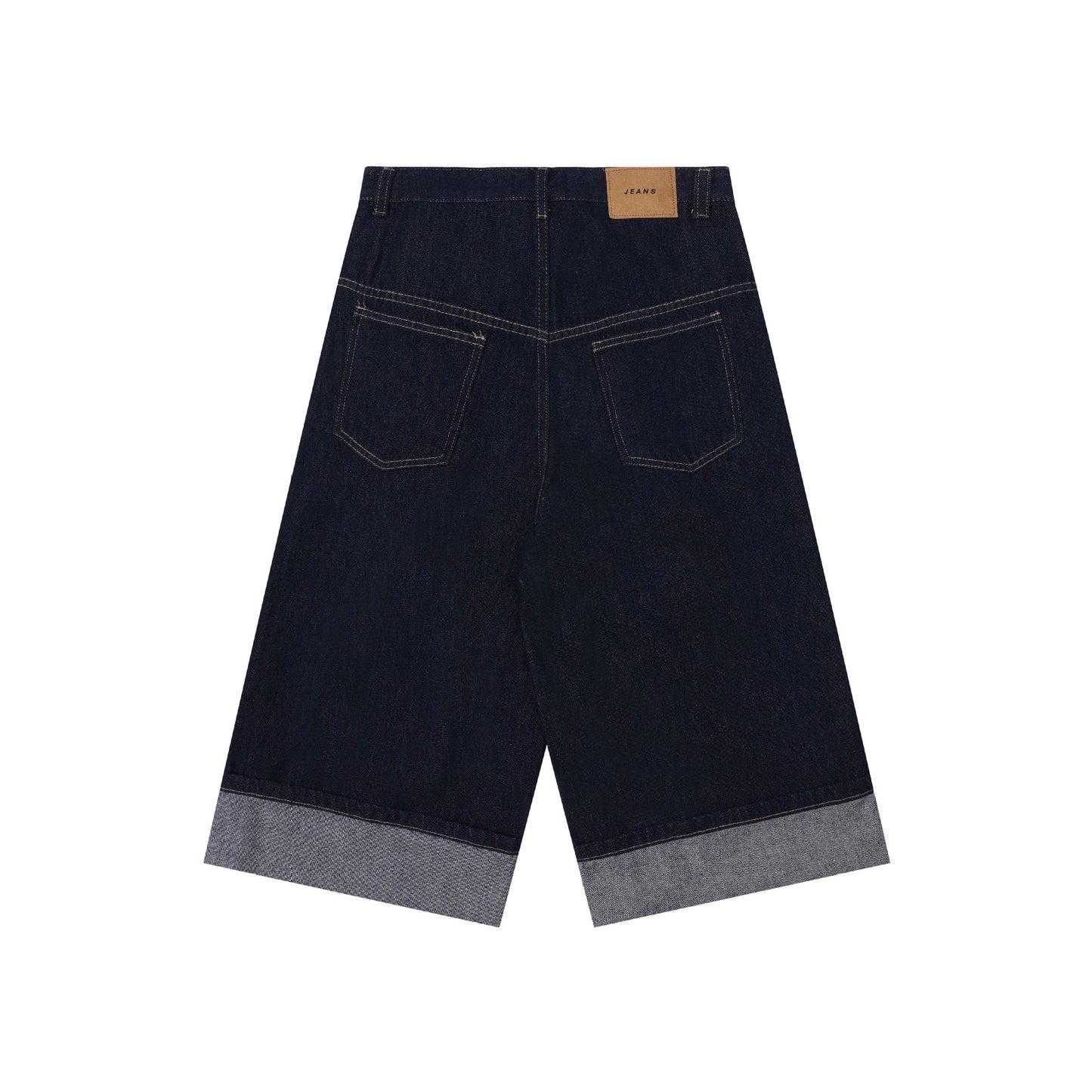 Spliced Hem Denim Shorts - Unisex Loose Fit