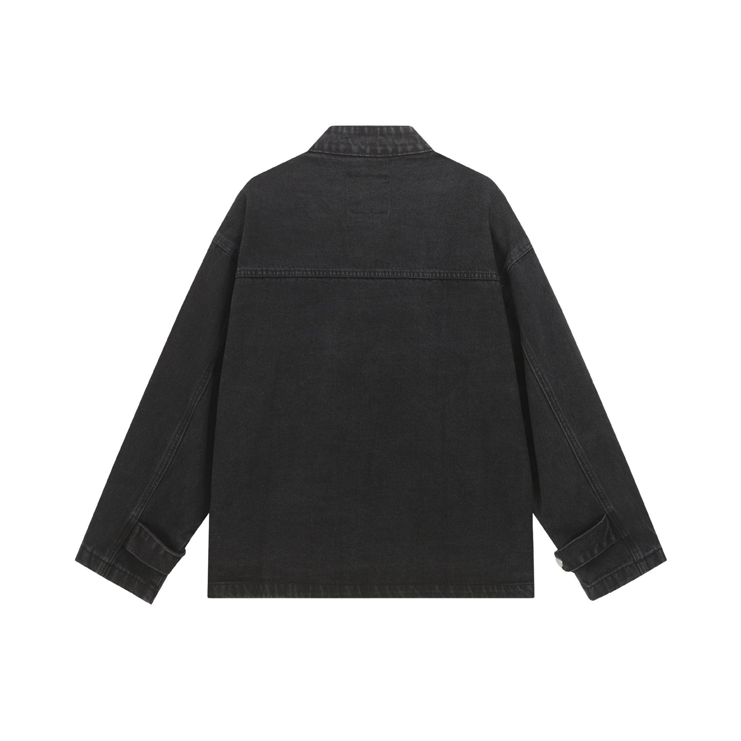 Solid Color Button-Up Stand Collar Loose Fit Denim Jacket