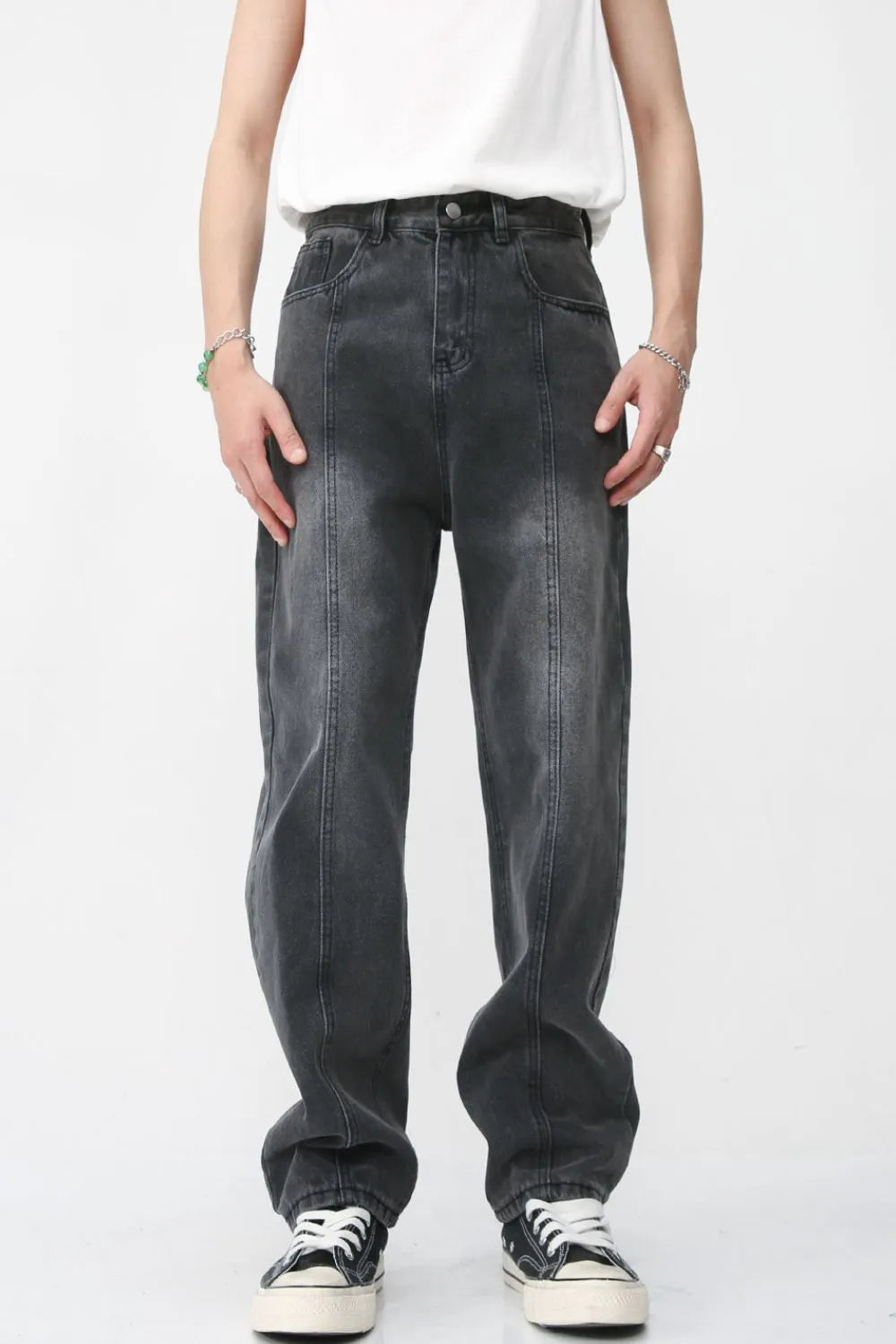 Men's Washed Splicing Straight Leg Jeans - Premium Japanese Denim