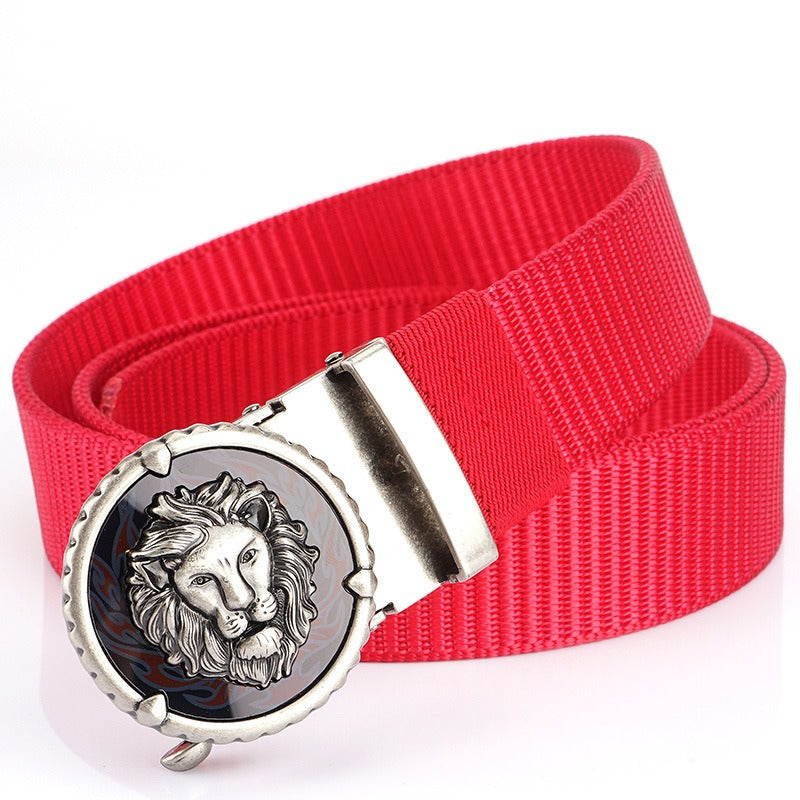 Non-Porous and Toothless Alloy Automatic Buckle Tank Patterned Nylon Waist Belt
