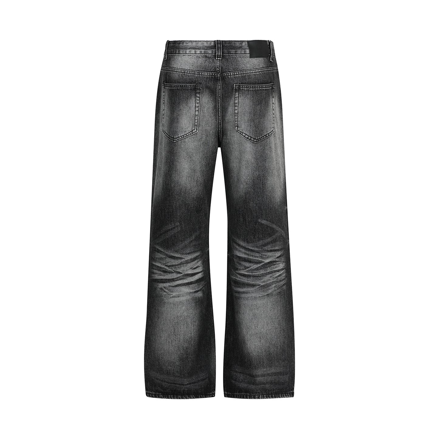 Retro  Cat Whisker Pattern Loose Fit Men's Washed Black Flare Jeans