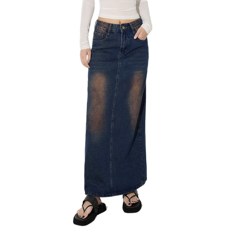 Stylish Versatile Personalized Denim Midi Skirt for Women