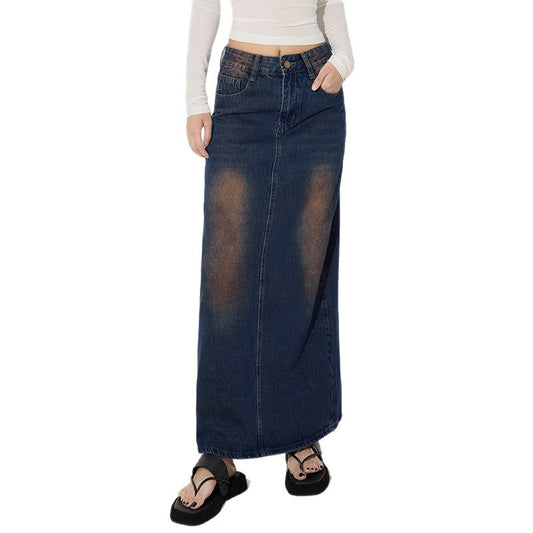 Stylish Versatile Personalized Denim Midi Skirt for Women