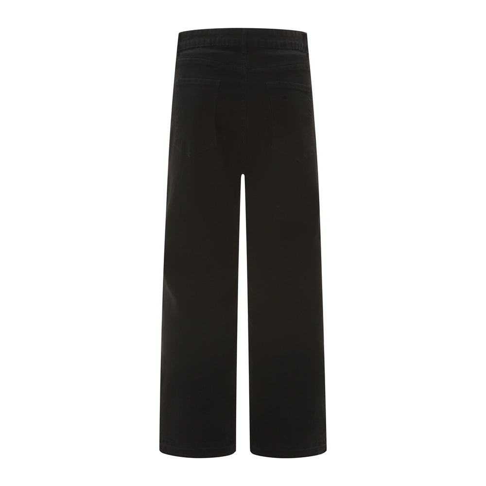 Men's Denim Jeans, Distressed Hem Straight Leg Loose Fit Casual Pants