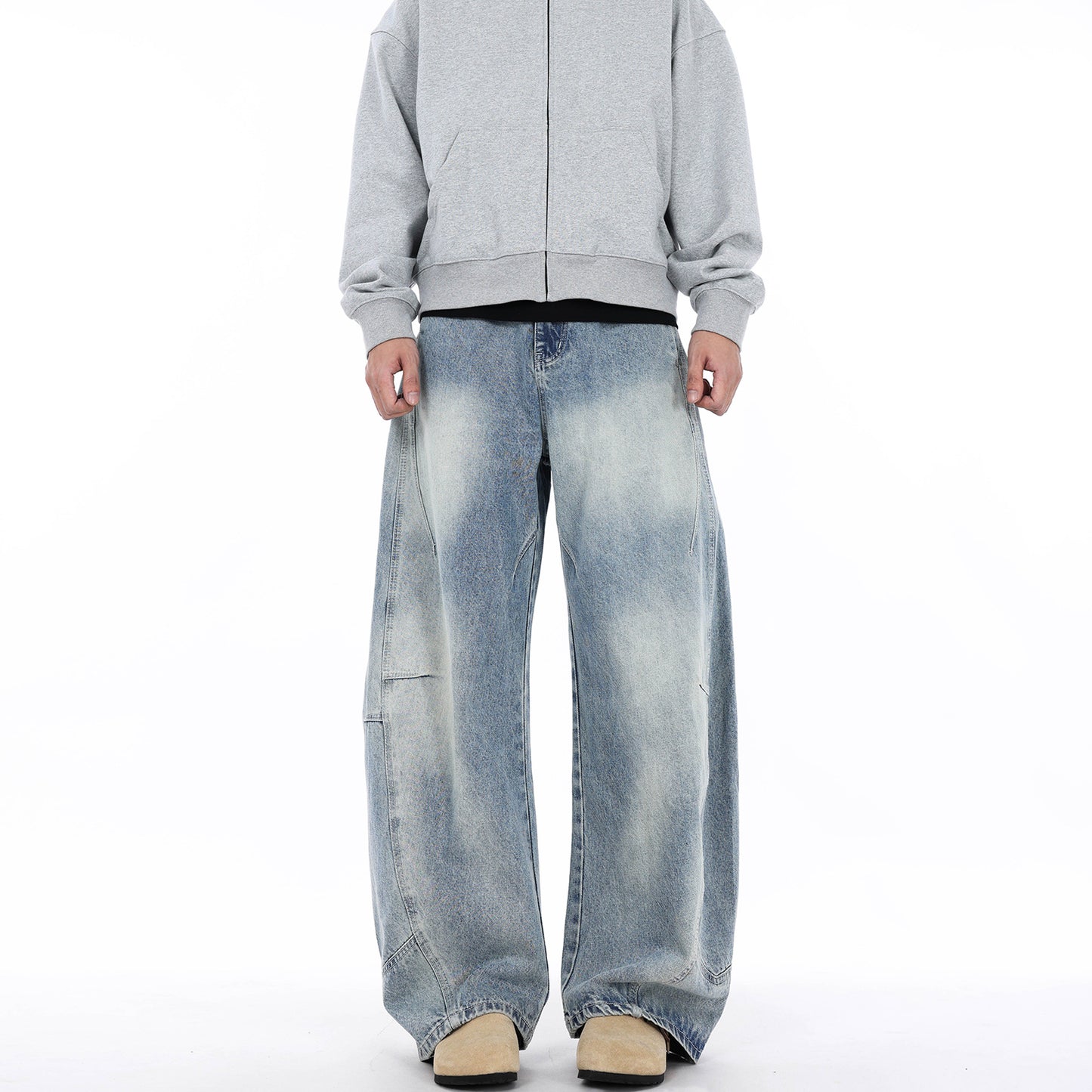 Premium White Wash Jeans with Wrinkle Details and Lightning Pattern