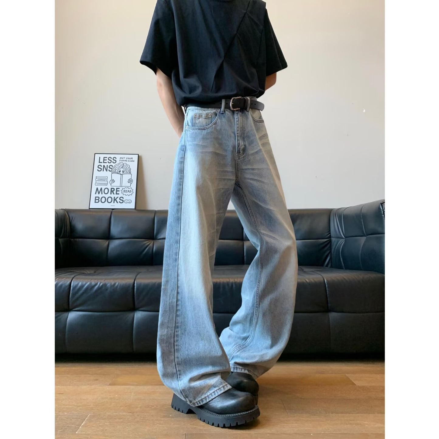 Summer Loose Cat Straight Leg Wide Leg Mop Pants