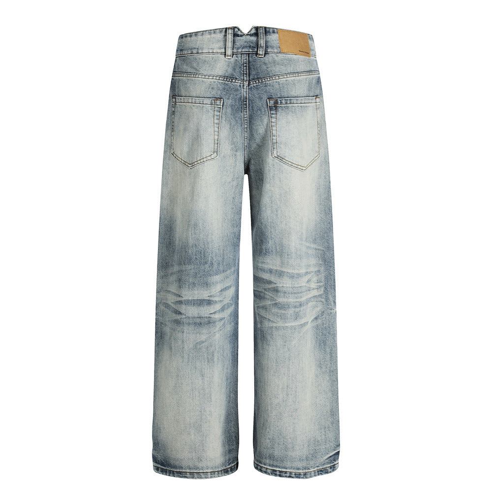 Vintage Men's Jeans, Distressed Washed Bleached Streetwear Style, Loose Fit Casual Pants