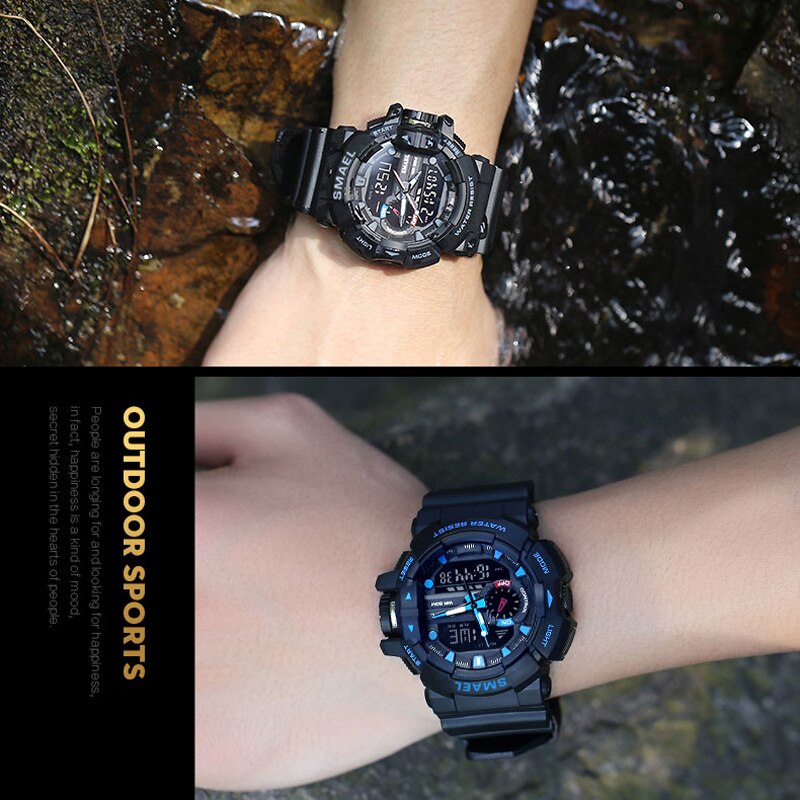 Men's Sports Military Watch - LED Quartz Dual Display, Waterproof Outdoor Sport Watch