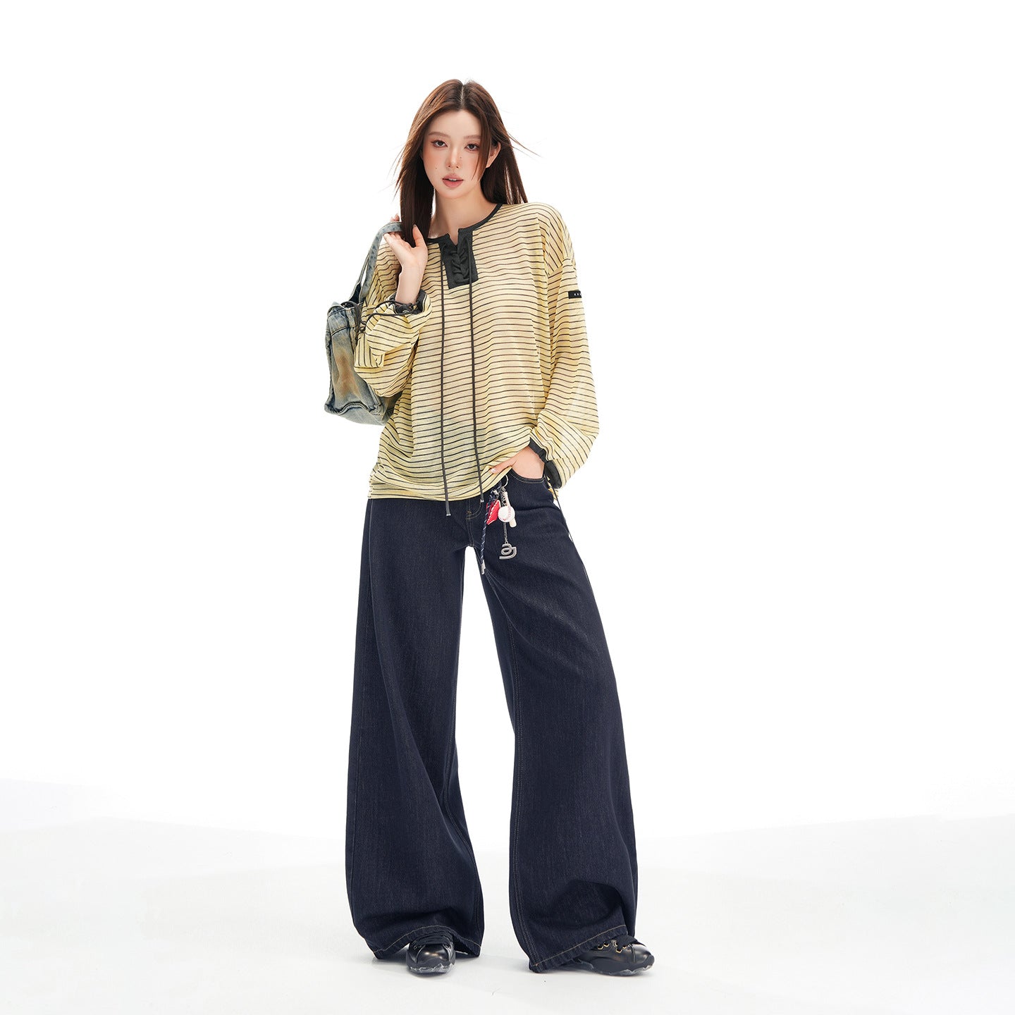 Women's Wide-Leg High-Waist Jeans – Drape Floor-Length Straight Pants