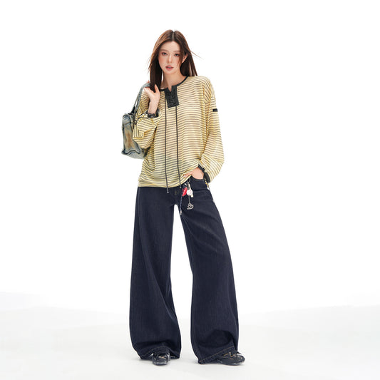 Women's Wide-Leg High-Waist Jeans – Drape Floor-Length Straight Pants