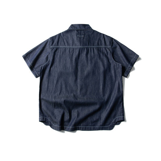 Three Dimensional Pocket Washed Vintage Short Sleeved Denim Shirt