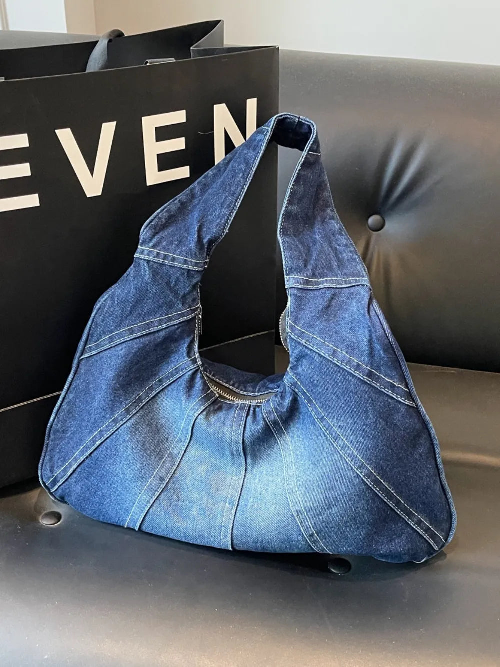 Crescent Denim Shoulder Bag