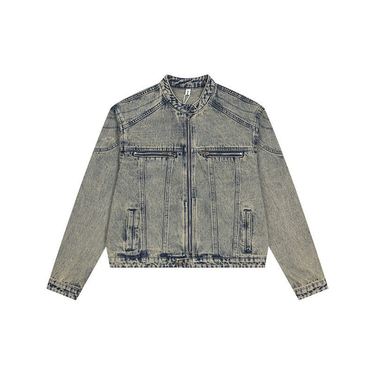 Men's Relaxed Fit Denim Jacket with Zipper - American Retro Style