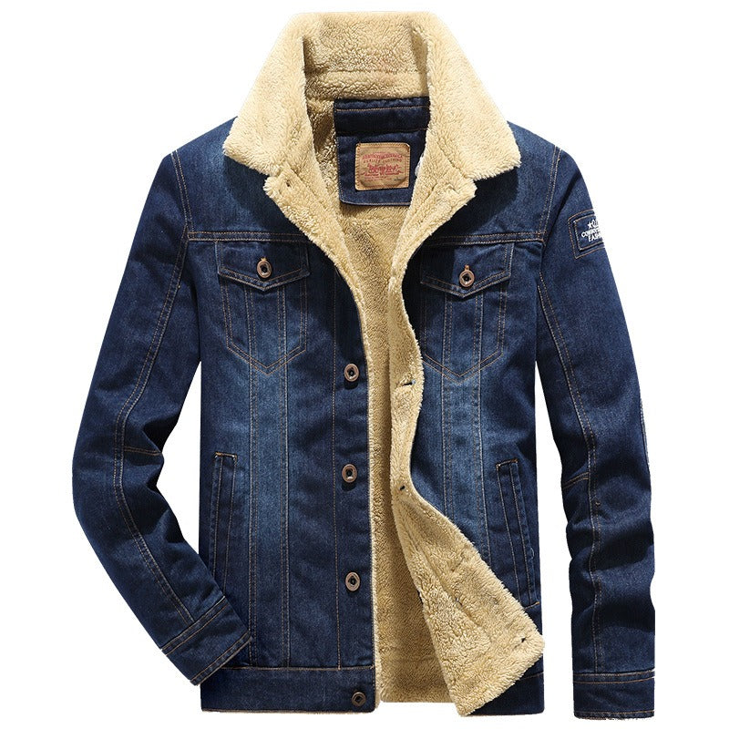 Men's Casual Loose Plush Denim Jacket - Thickened Cotton Shirt