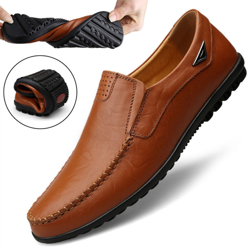 Genuine Leather Men's Moccasin Shoes - Black Casual Loafers - Breathable and Comfortable