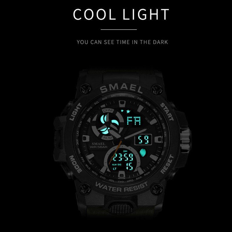 Men's Rugged Waterproof Sports Watch w/Dual Time