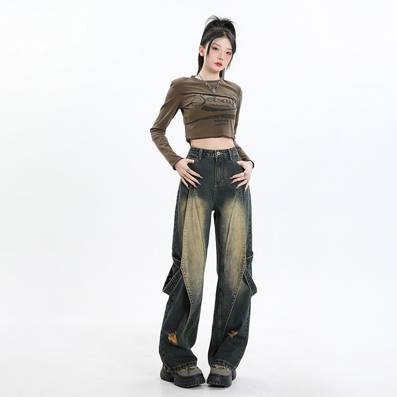 Women's High Waist Loose Fit Denim Pants - Wide Leg Style